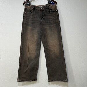 BERSHKA Women’s Faded Washed Black 90’s Wide Leg Distressed Y2K Mom Jeans Size 6